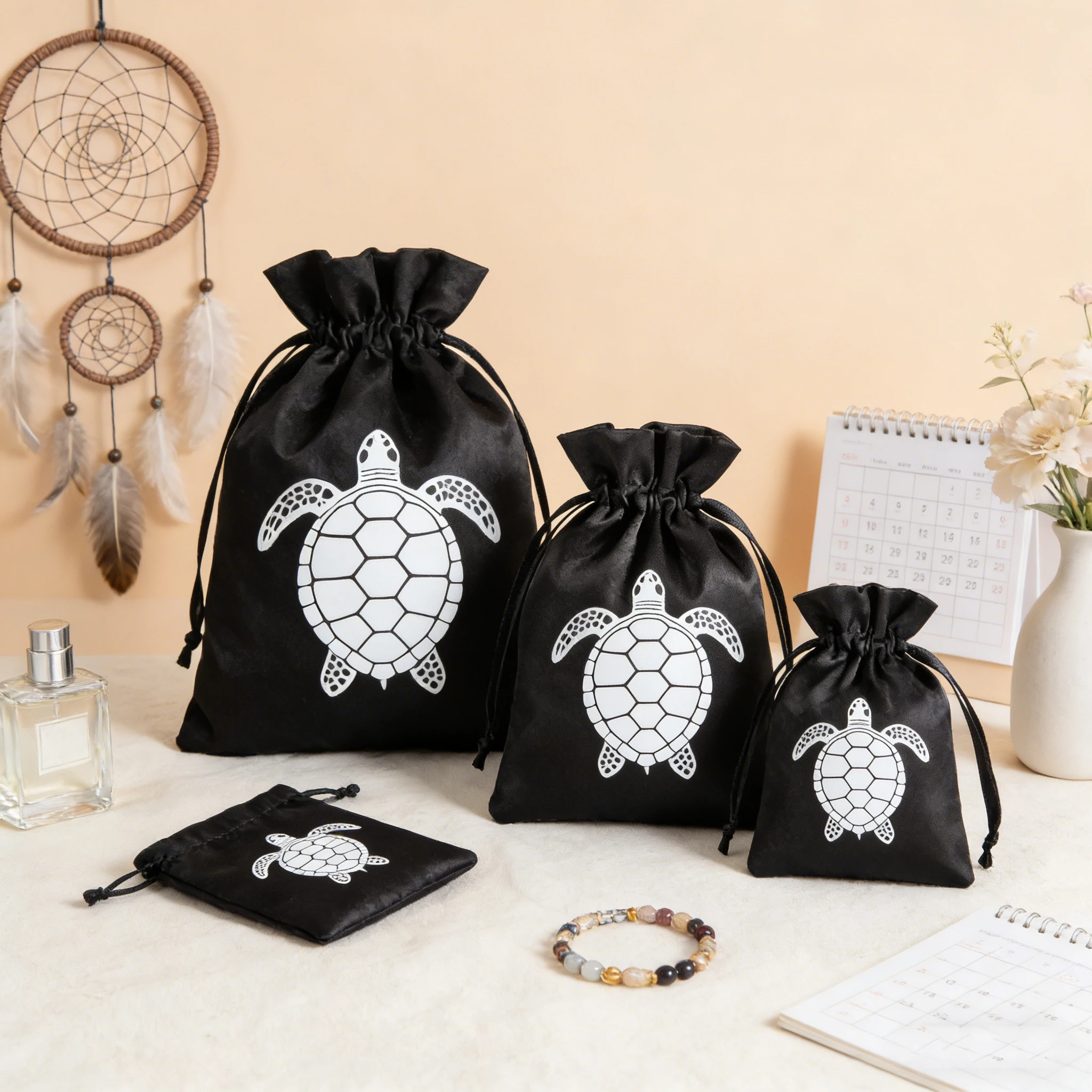 

50pcs Personalized Logo Black Silk Drawstring Gift Bags Jewelry Rings Necklace Perfume Packaging Pouch Wedding Favors For Guests