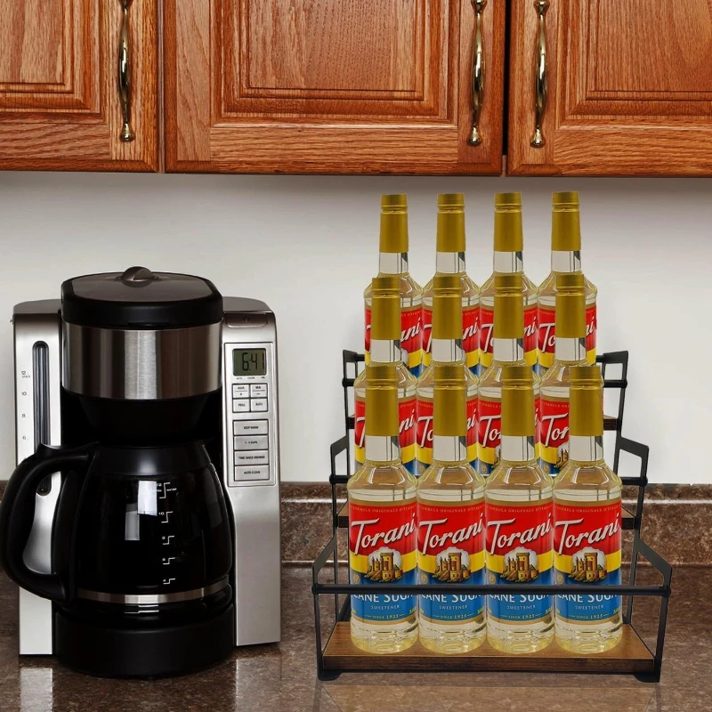 

Metal Bar Snack Rack Modern Simple Coffee Syrup Organizer Rack Coffee 3-layer Metal Rack
