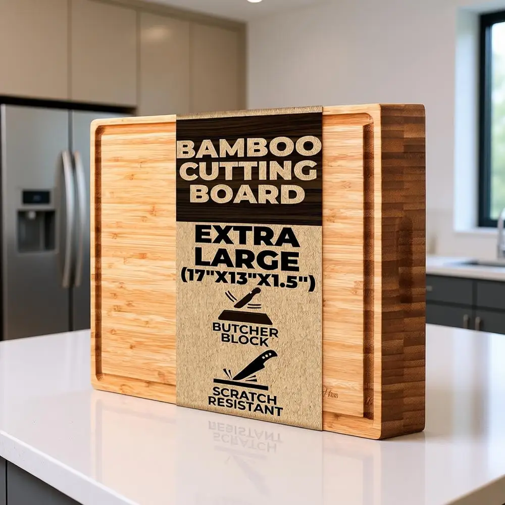

Разделочная доска из органического бамбука с канавкой для сока — 17x13x1,5 Премиум, разделочная доска в профессиональном стиле