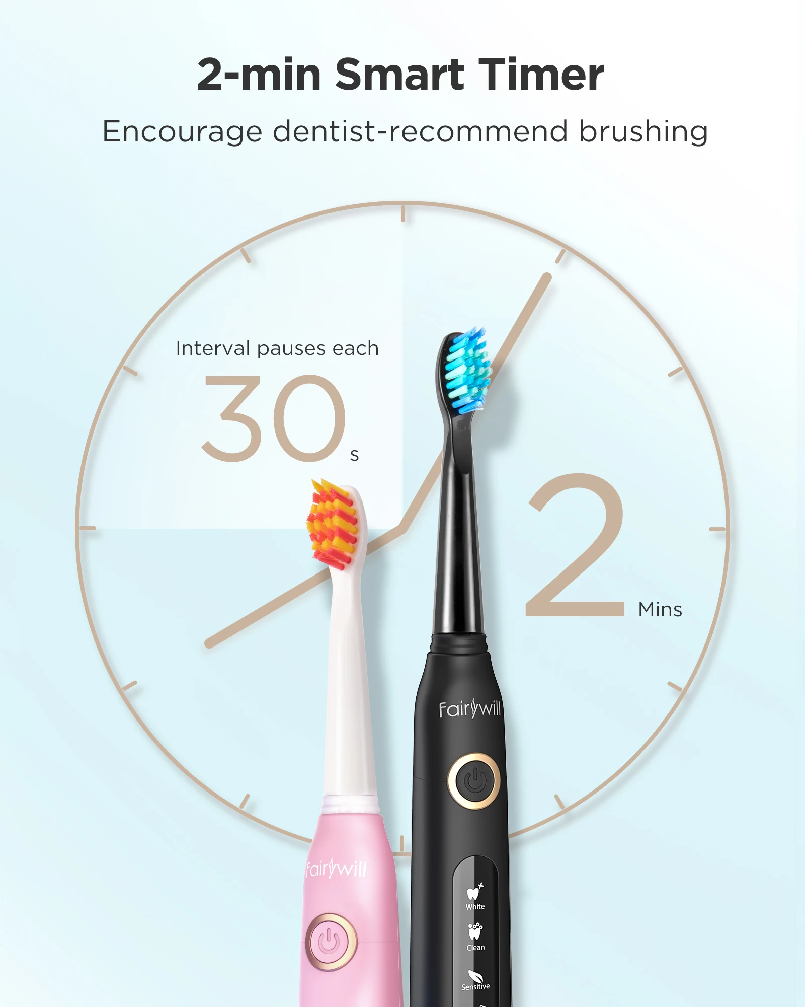 Fairywill Electric Sonic Toothbrush USB Charge FW-507 Rechargeable Waterproof Electronic Tooth Brushes Replacement Heads Adult