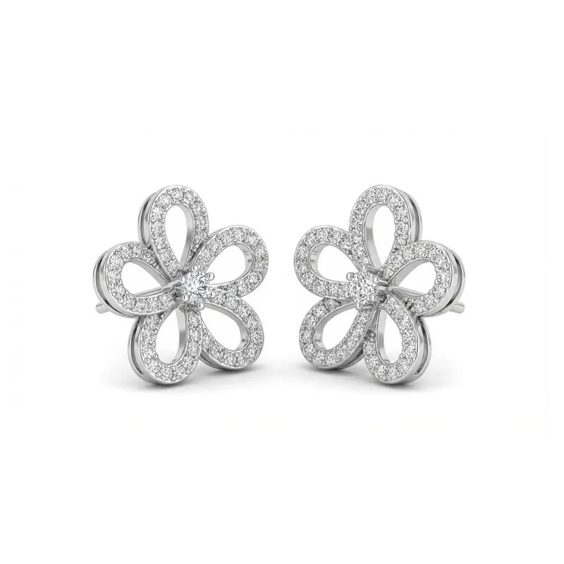 

Flower Stud Earrings 316L Stainless Steel Cubic Zirconia Hypoallergenic Tarnish Free Hollow Floral Jewelry For Women Murmur