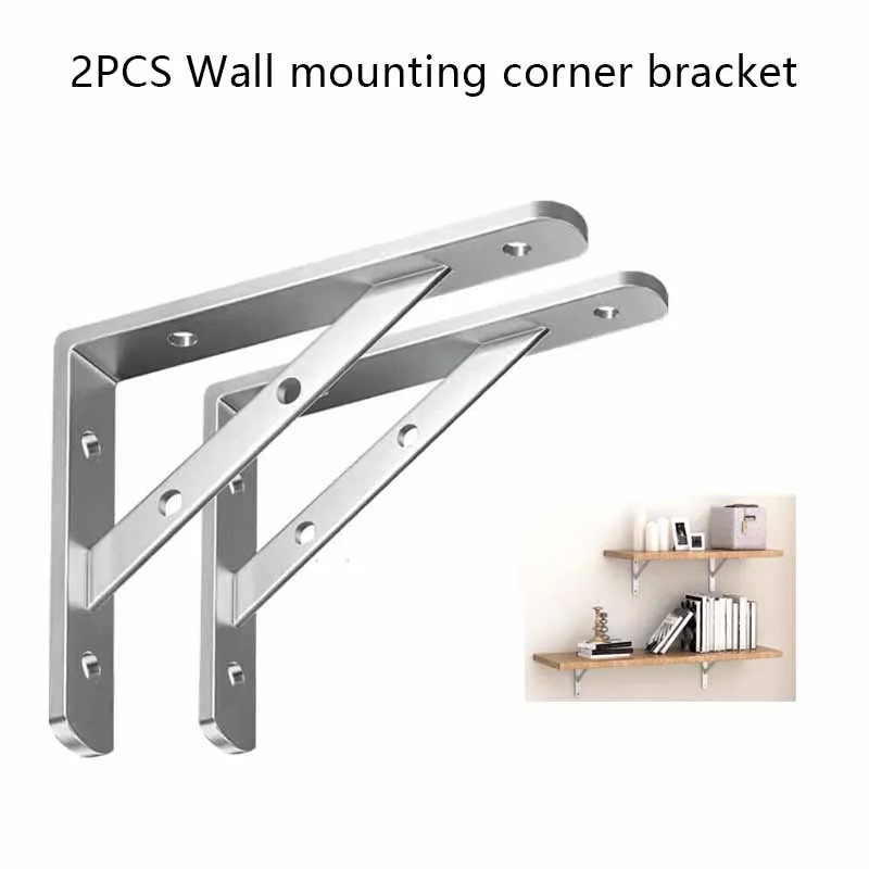 2PCS Stainless Steel Triangle Brackets Wall Shelf Bracket Heavy Support Wall Mounted Bench Table Shelf Bracket Hardware