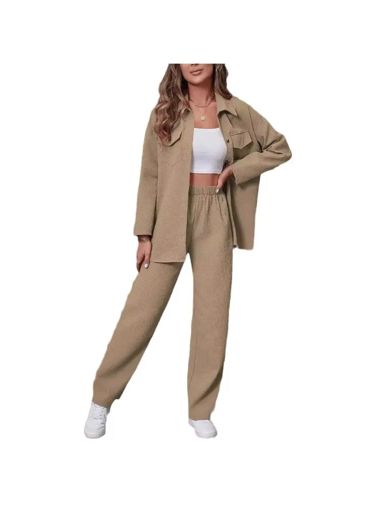 Spring and Autumn New Two-piece Sets Trendy Waffle Lapel Cardigan Casual Suit Women two piece sets womens outifits blazer femme - view 6