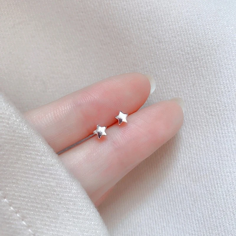 Mini Exquisite 925Sterling Silver Five-pointed Star Gold Color Stud Earrings for Woman  Korean Piercing Jewelry Accessories Gift