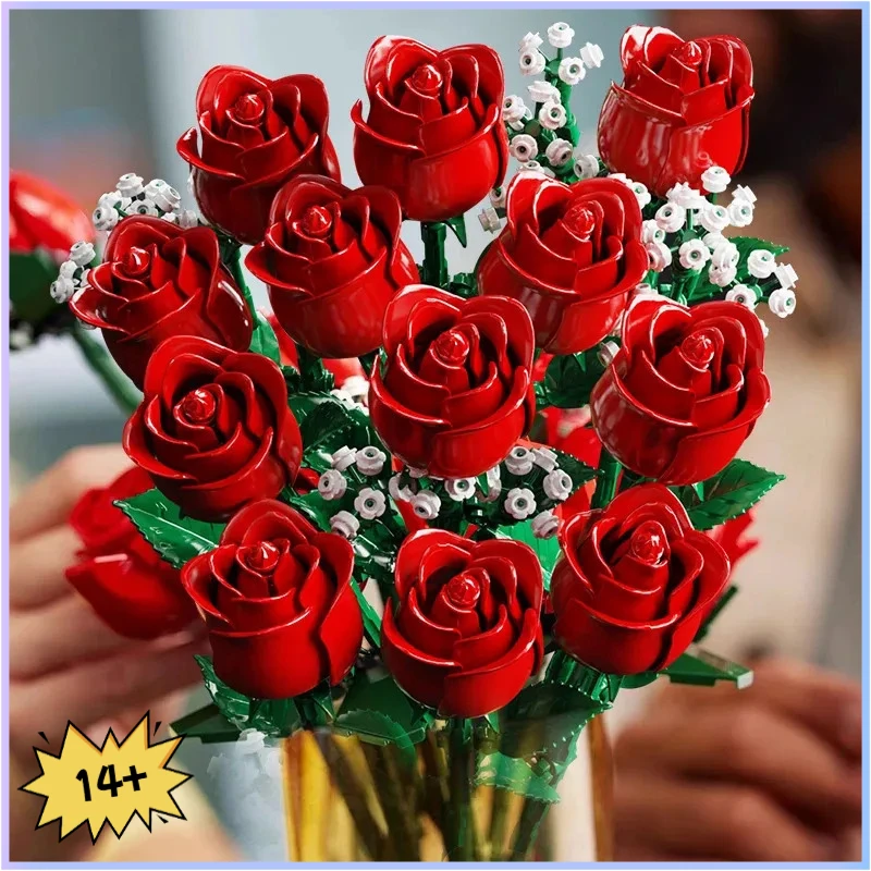 

Building Blocks Valentine's Day Gift for Women/Men,for Home Decor Gifts for Anniversary 968PC Romantic Rose Flower Bouquet