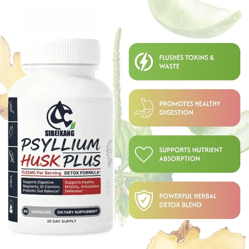 Las cápsulas de Plantago asiatica contienen aloe vera, aliso suave, jengibre e inulina para promover la digestión y apoyar la salud intestinal.