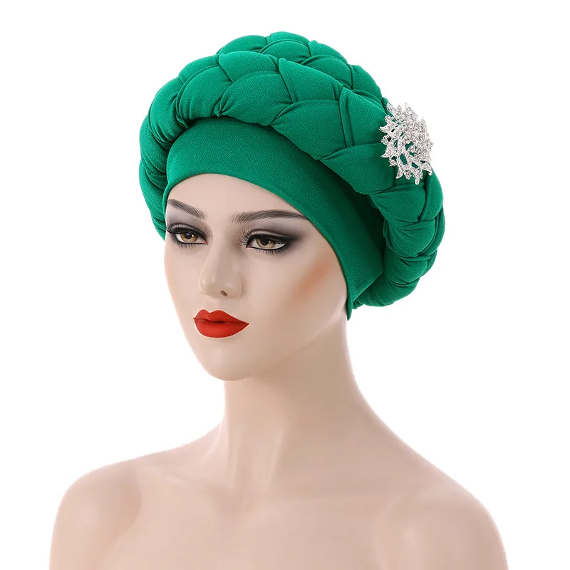 Ręcznie robiona nowa afrykańska czapka ślub nigeryjski Gele afrykański dla kobiet czapka Turban chusta na głowę Femme węzeł wstępnie wiązany warkocz Bonnet Turban