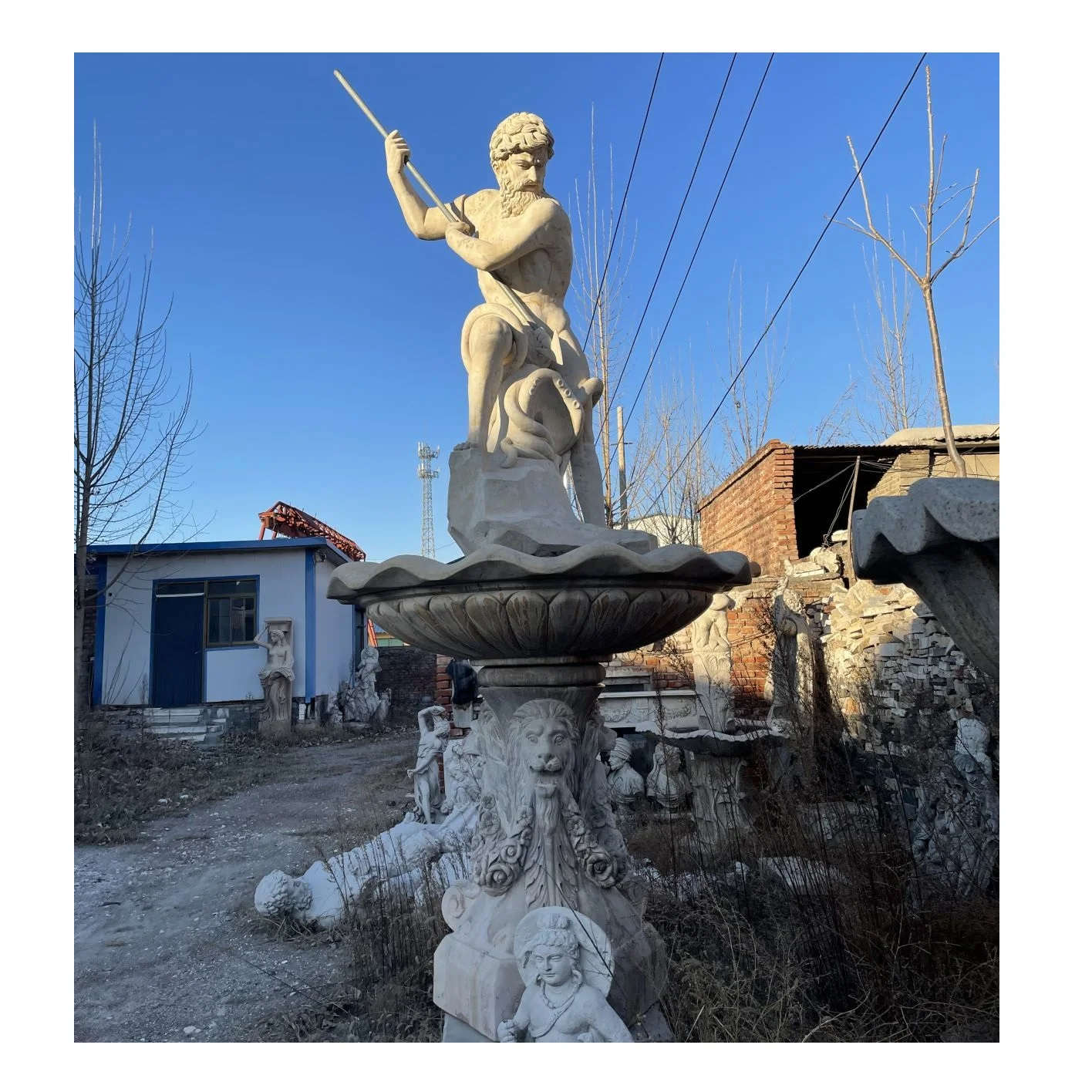 Marble Poseidon Sculpture Statue Water Fountain for Garden Deposit Only