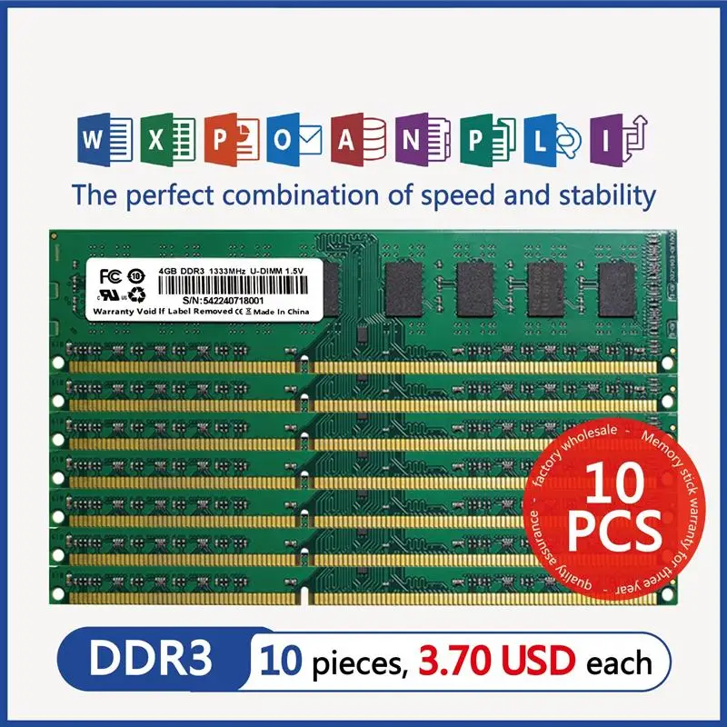 Top Ddr3 Ymeiton 10PCS ddr3 memory 8gb 1333MHz 1600MHz 4GB 8GB U-DIMM RAM 240Pin 1.5v PC Desktop Memory