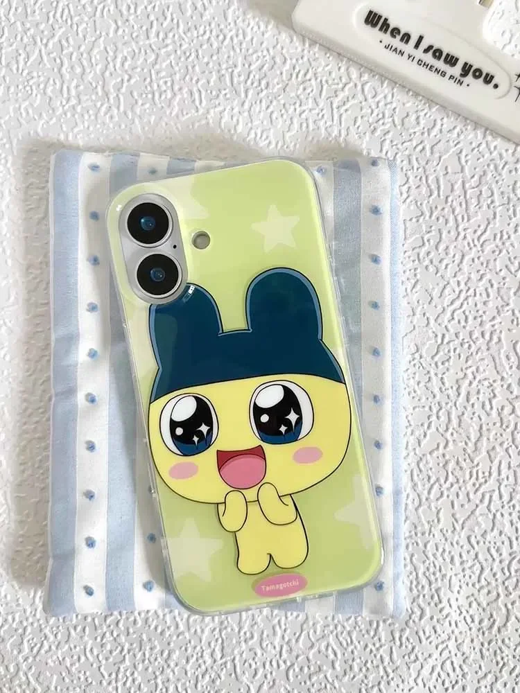 Estrela olho tamagotchi bonito dos desenhos animados verde branco estrelas kawaii japão caso de telefone para iphone 16 15 14 13 12 11 pro max plus y2k capa