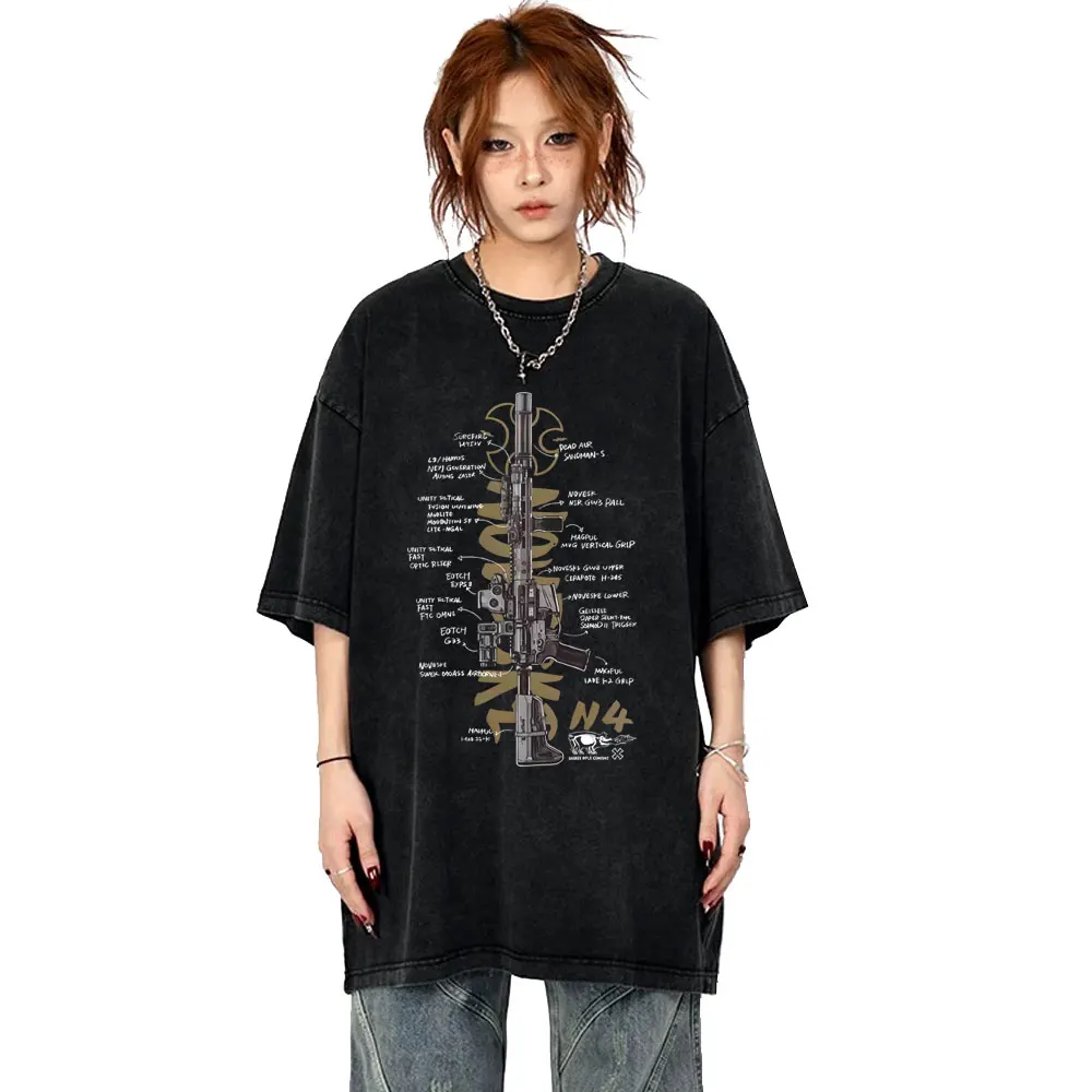 

NOVESKE N4 Tactical Army Fan Club Outdoor Training Competition Washed Vintage T-shirts Men Women Fashion Oversized Streetwear