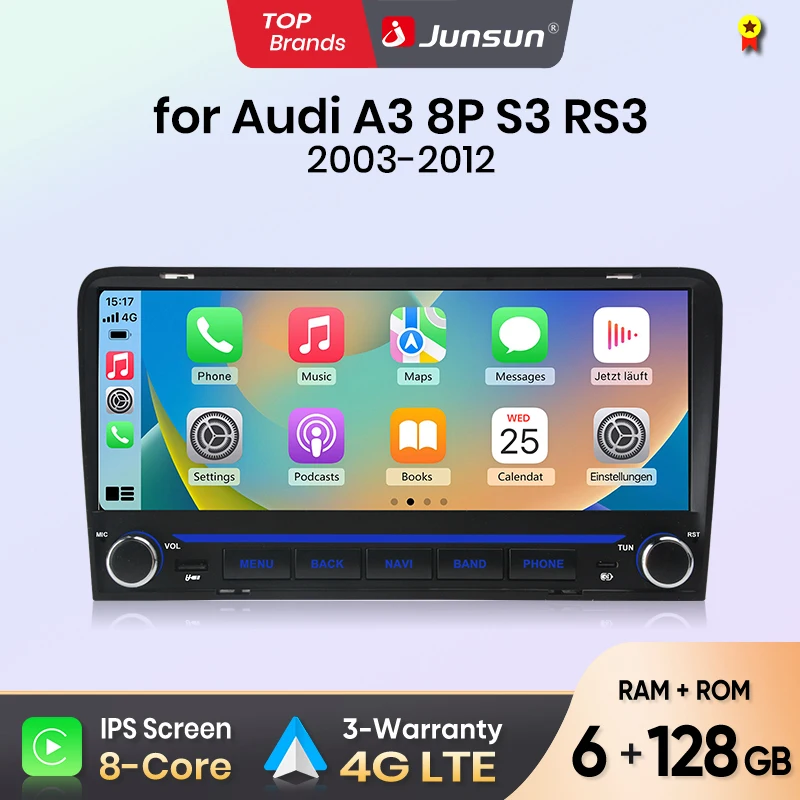 Junsun 10,26 Zoll Autoradio für Audi A3 8P 2003 - 2013 CarPlay Android Auto FM RDS DSP BT GPS Navi SWC HD IPS Touchscreen Plug & Play Multimedia-Player Freisprecheinrichtung Original-Autostil