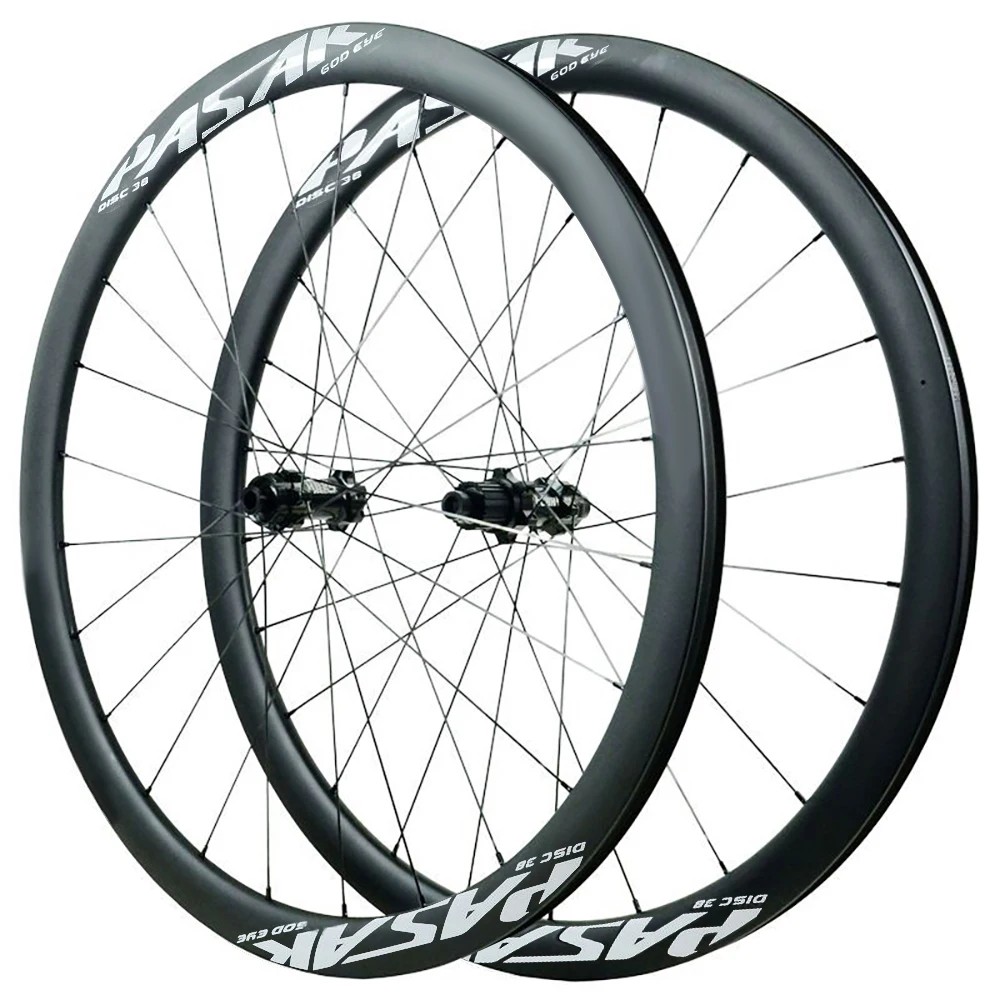 Pasak 700c Gravel Road Bike Carbon Fiber Wheel Set 24h Center Lock 54T Star Ratchets Straight Pull Flat Spokes Rim 38mm Depth