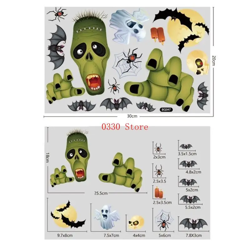 

Наклейки ужасов для Хэллоуина тыква -паук летучая мышь призрачная мама зомби Баллон с привидениями призрачные дерево