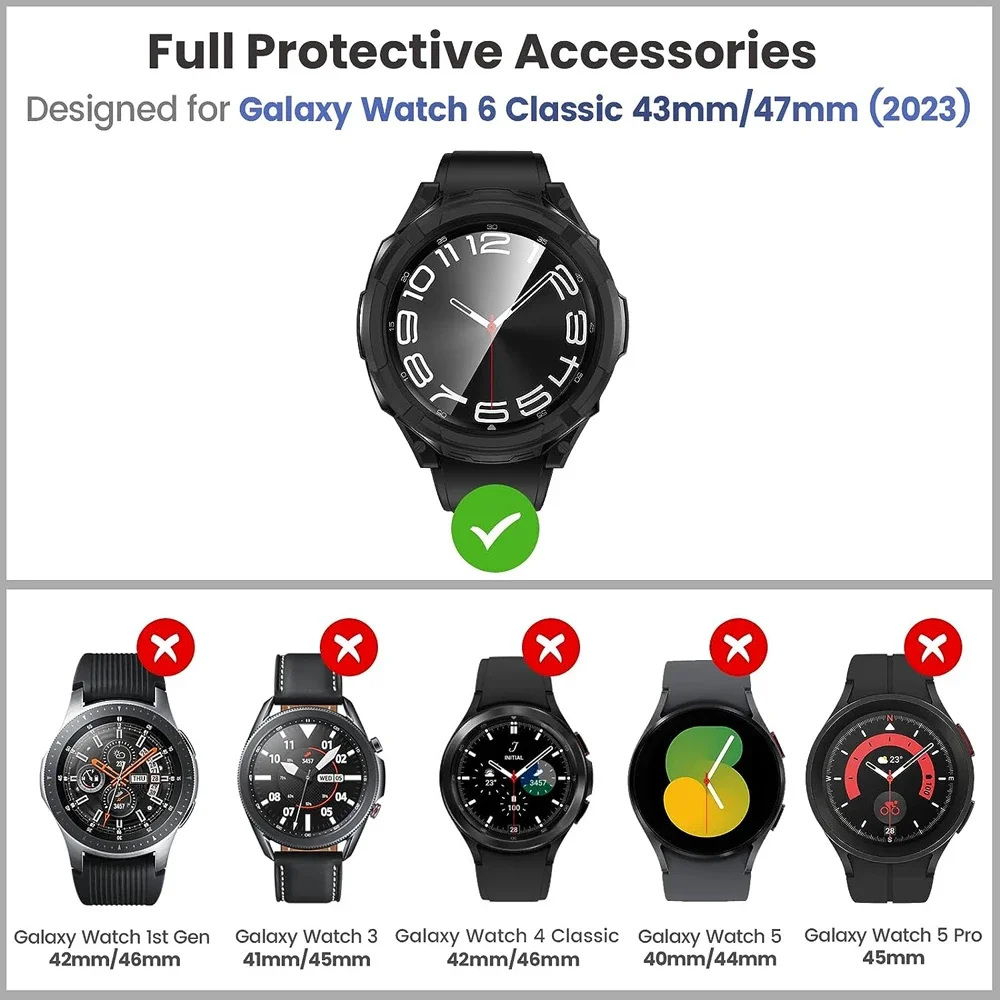 Case+Tempered Glass+Bezel Ring for Samsung Watch 6 Classic 43mm 47mm TPU Protective Bumper 3 in 1 Watch 6 Classic Accessories