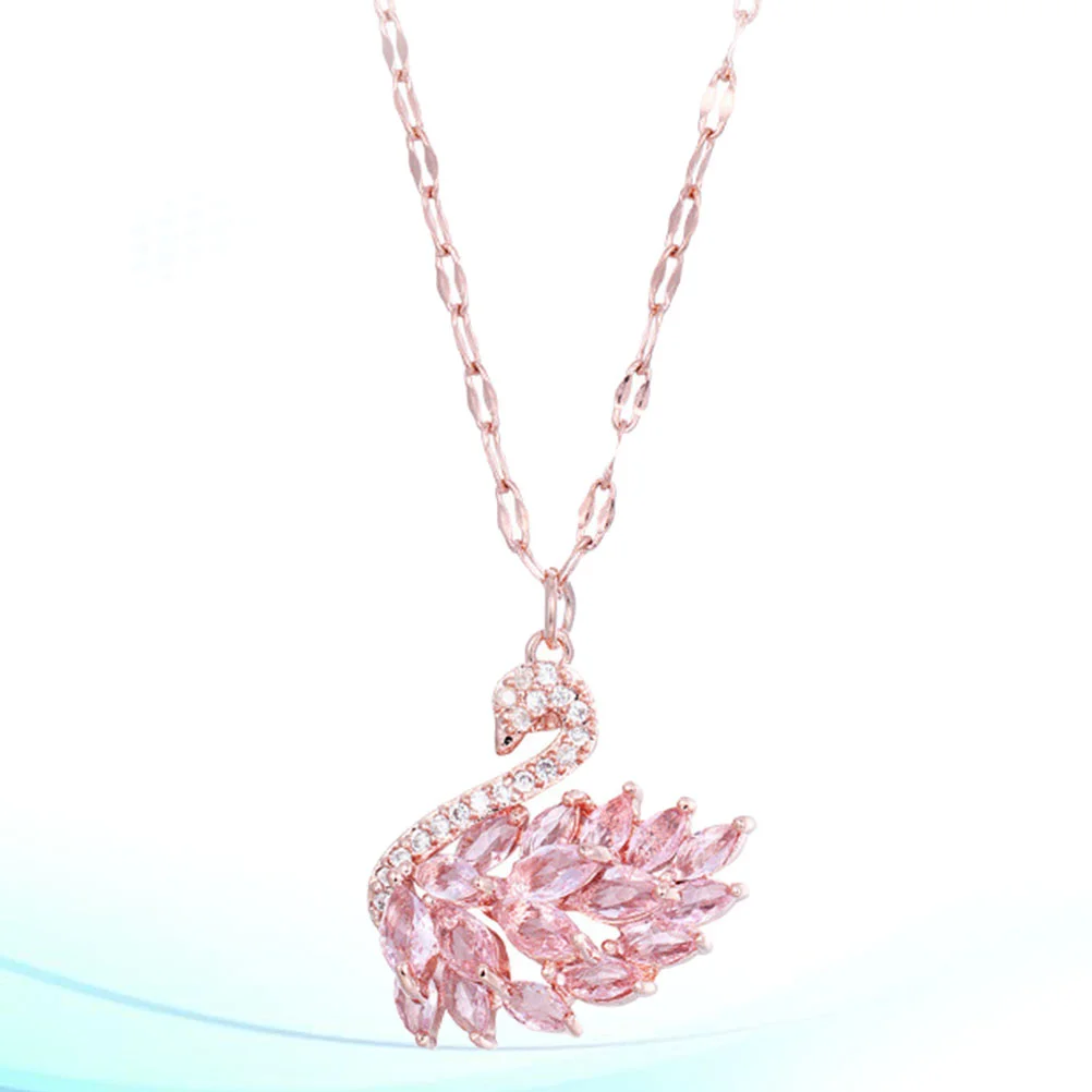 Zircon Necklace Neck Decoration Elegant Neck Chain Swan Shaped Necklace Neck Jewelry Pink