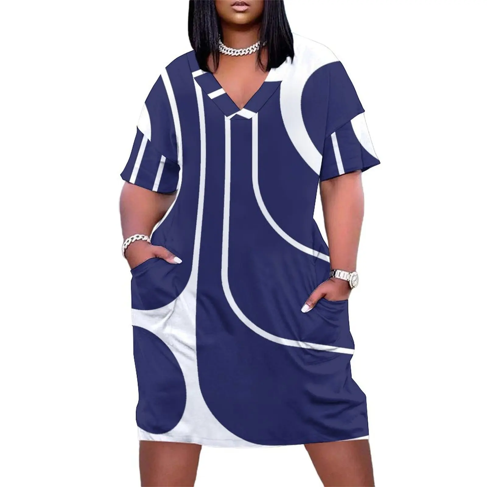 Retro Geometric Design Loose Pocket Dress sexy short dresses daring elegant guest wedding dress