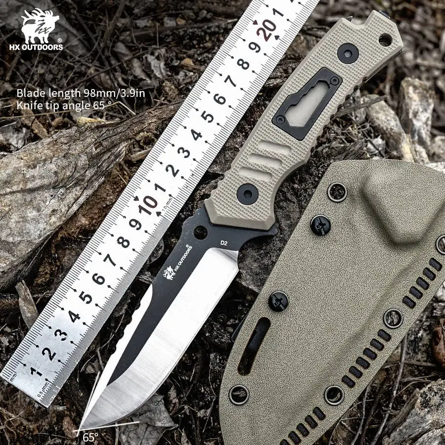 

HX OUTDOORS D2 Multi Knife ,Camping Tactical Knives ,Straight Knife Rescue Tool Survival Fishing Tools With Kydex Dropshipping