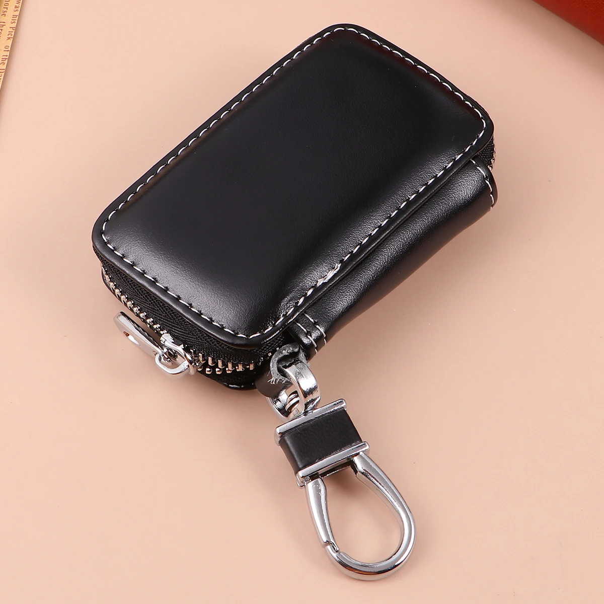 

Car Key Bag Black Durable Stylish Hanging Pouch Portable Large Capacity Key Holder Zipper Storage Case