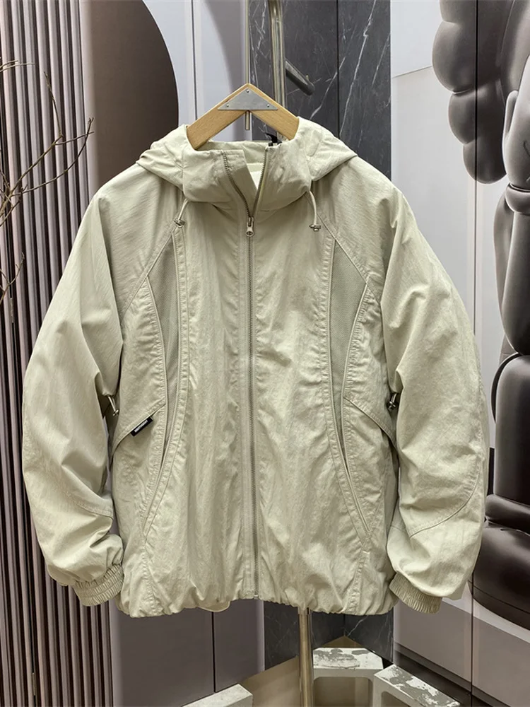 

Fall New American Trendy Brand Men's Loose Casual Design Simple Match Jaet Hooded Coat Youth Nylon Windproof Zipper Closure