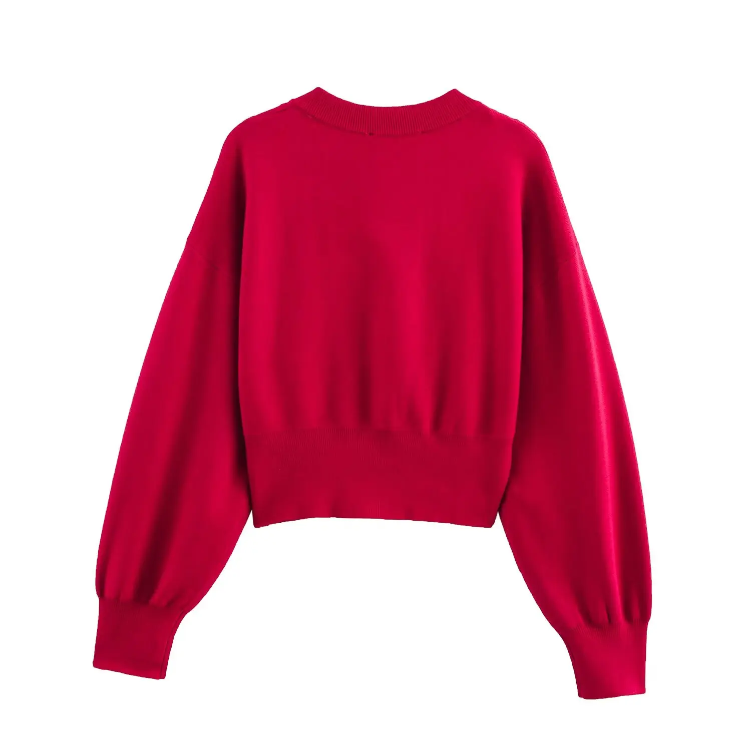 Vrouwen Cropped Gebreid Vest Knoppen Ronde Hals Lange Mouwen Geribbelde Manchetten Herfst Gebreide Trui Jas 5536032