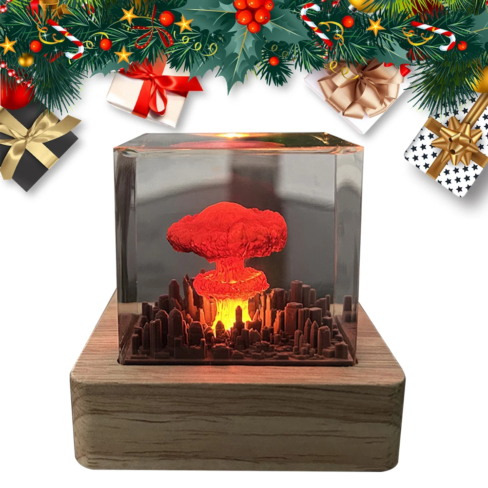 Nuclear Explosion Mushroom Cloud Lamp Resin Mushroom Cloud Light Ornaments USB Charging for Home Living Room Decor