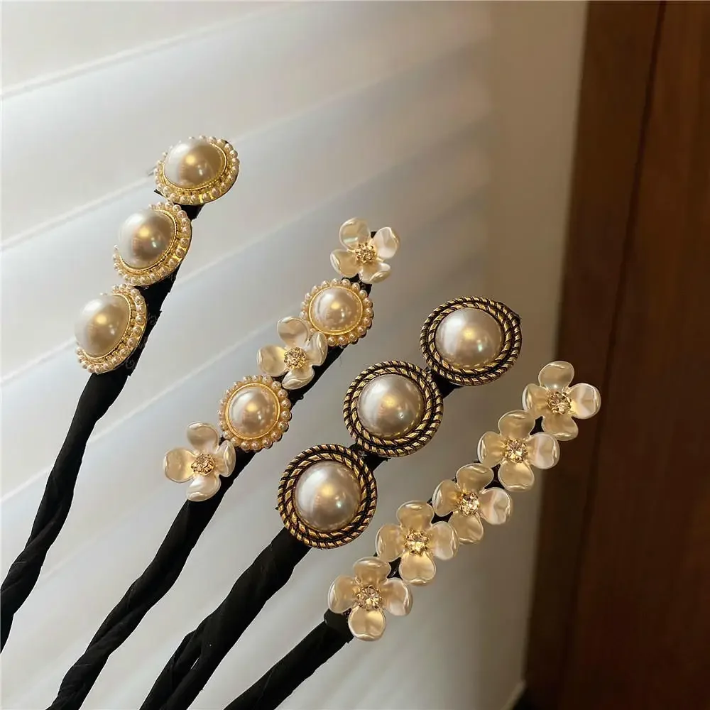 DIY Woman Flower Donuts Twist Headband Magic Hair Bun Maker Hairstyle Tool Pearl Hair Maker Tools Hair Accessories