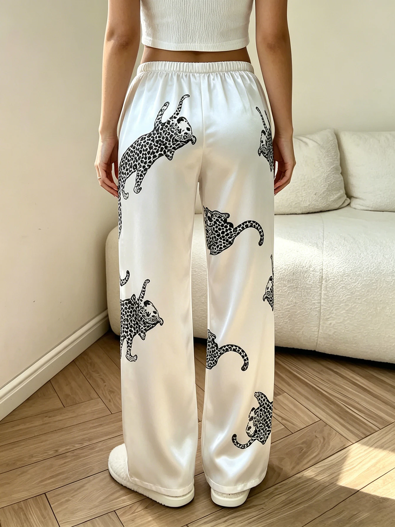 Leopard Print Women Pajama Pants Elastic Waist Trousers Comfortable Casual Sleepwear Loungewear Bottoms For All Season