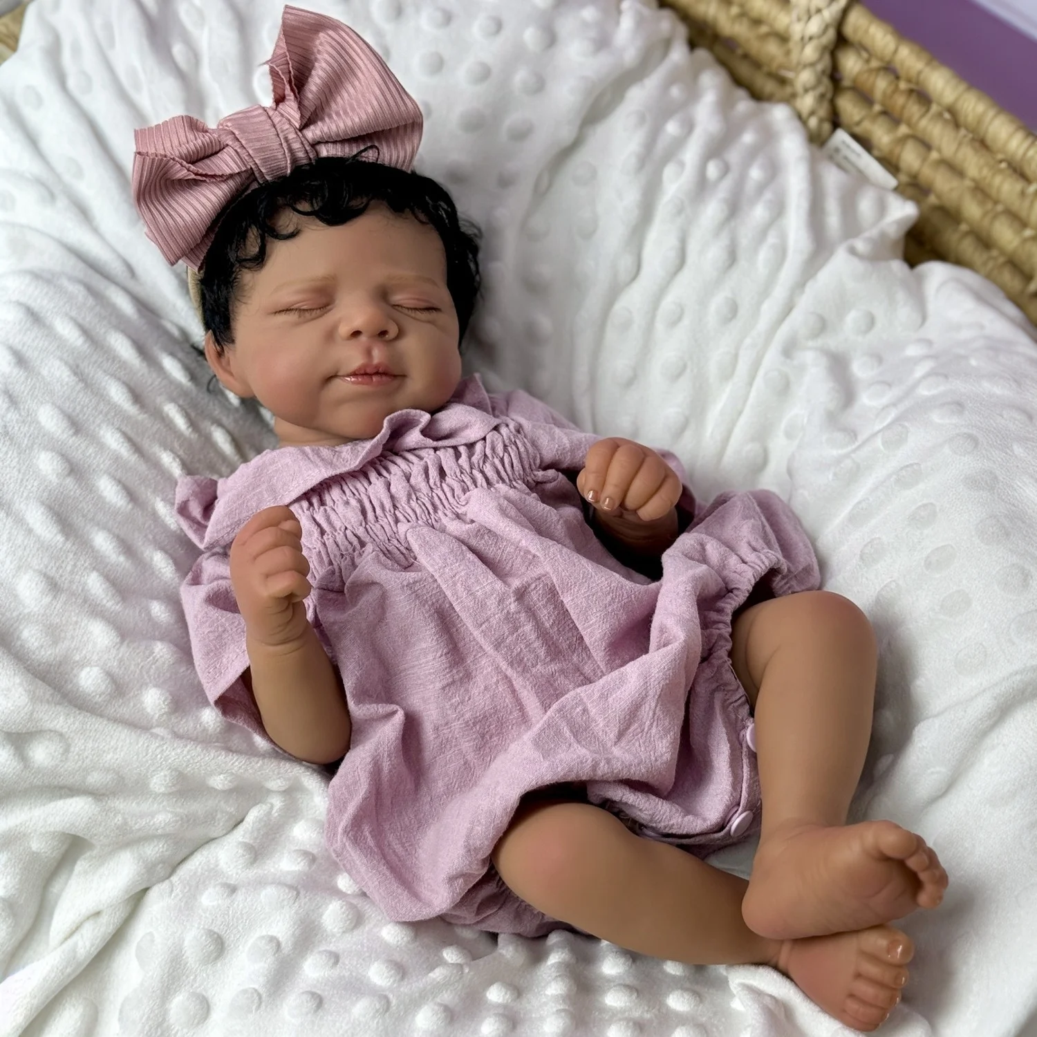 

48 CM Asleep Reborn Baby Doll Toy For Girl Black Brown Skin Vinly Limbs Cloth Body Doll Birthday Gift Play House Toy