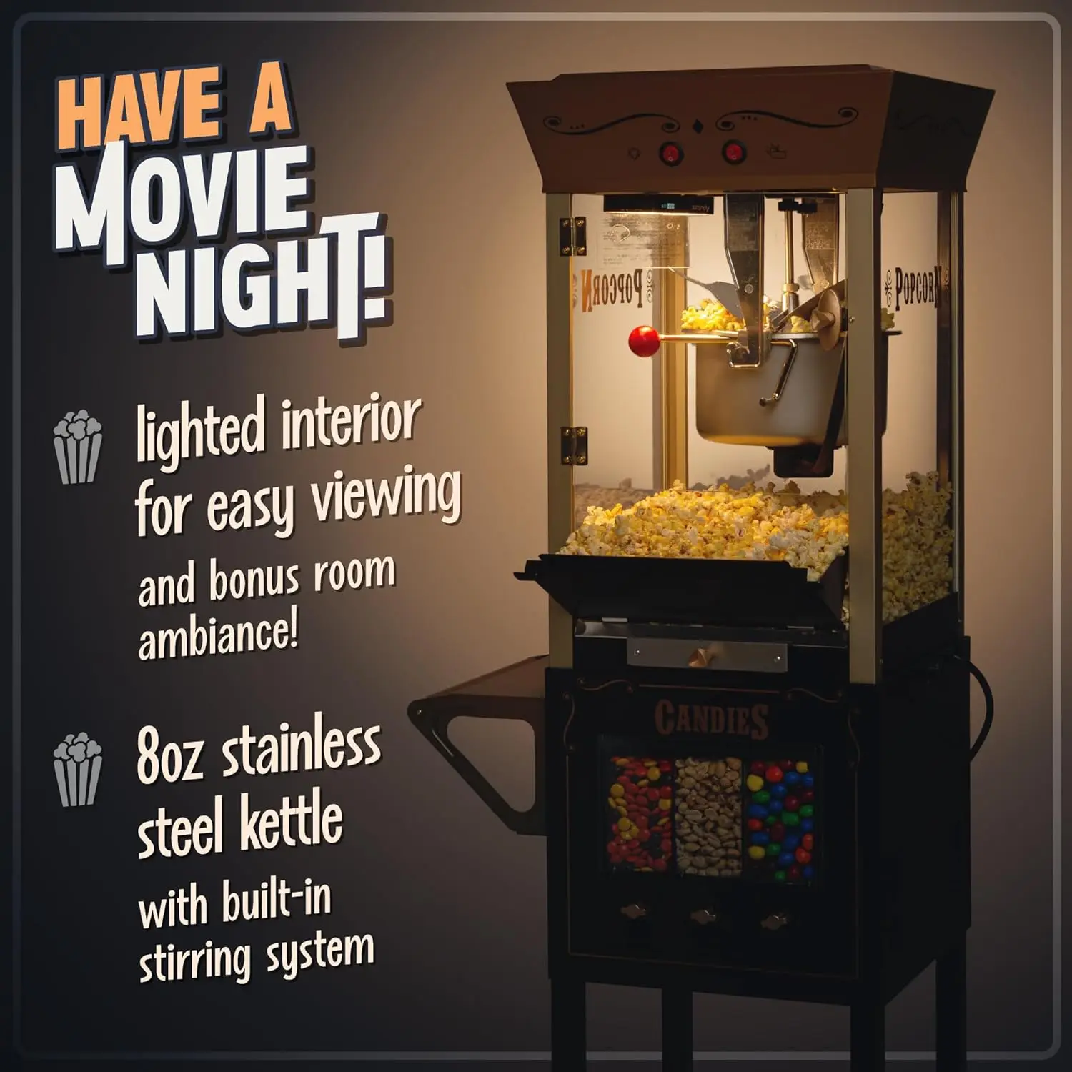 Imagem -04 - Nostalgia Popcorn Maker Machine Professional Cart oz Chaleira Faz até 32 Copos Doces & Kernel Dispenser