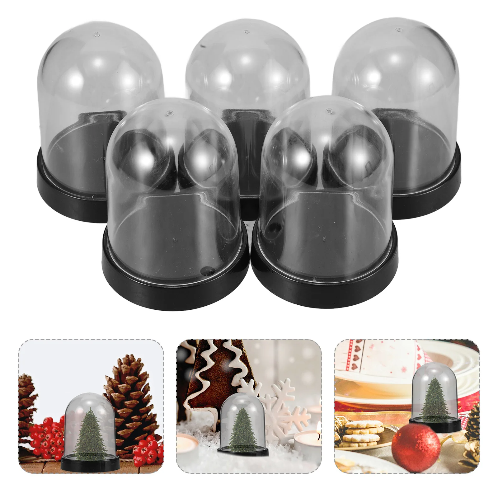

5Sets Glass Cloche Dome High Transparency Plastic Display Dome for Flowers Vase Decorative Mini Cloche Showcase Tray