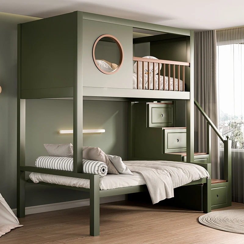 Wrought iron elevated bed Small apartment duplex loft bed Children go to Under table Iron frame sheet Upper bed Under empty