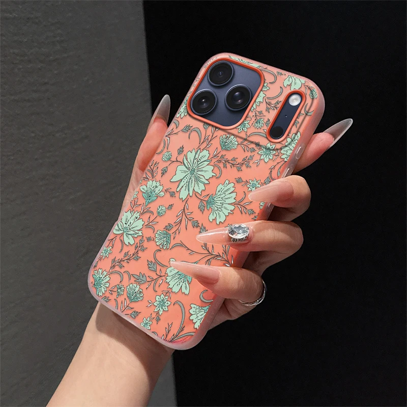 Чехол для телефона с рисунком цветка для iPhone 17 Air 16E 16 13 17 15 Plus 11 12 14 Pro Max Роскошная матовая желейная силиконовая задняя крышка 2-в-1