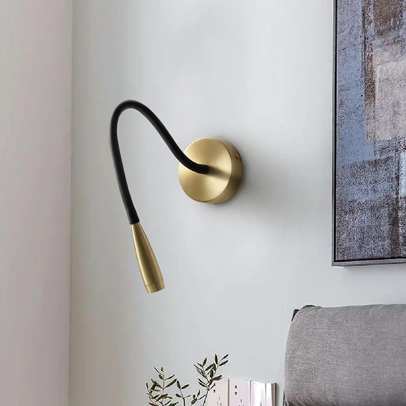 Hotel Bedroom Modern Light Luxury Copper Hose Spotlight Cross-border Spot Copper Color Bedside Reading Wall Lamp