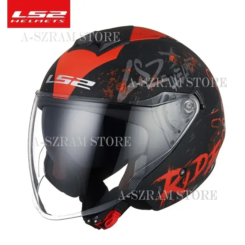 

LS2 Motorcycle Helmet Double Lens Men and Women Locomotive Three-quarters 3c Electric Scooter Summer Small Size Half Helmet 573