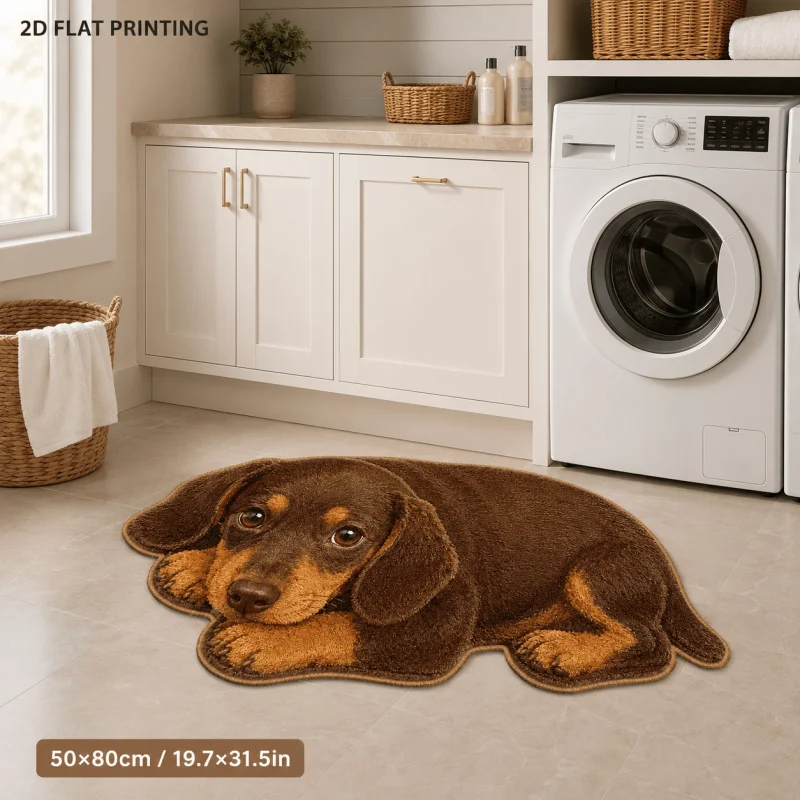 VIKAMA 3D Sausage Dog Shaped Bath Rug Water Absorbent Non Slip Cute Dachshund Washroom Bedroom Decor Mat