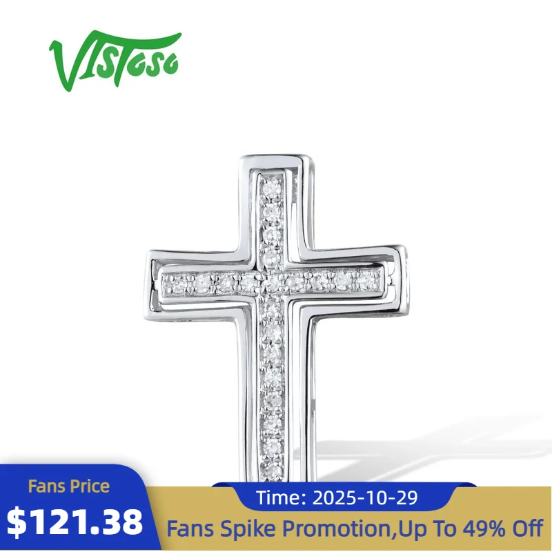 

VISTOSO Authentic 14K 585 White Gold Cross Pendant For Lady Sparkling Diamond Elegant Wedding Party Chic Gifts Fine Jewelry