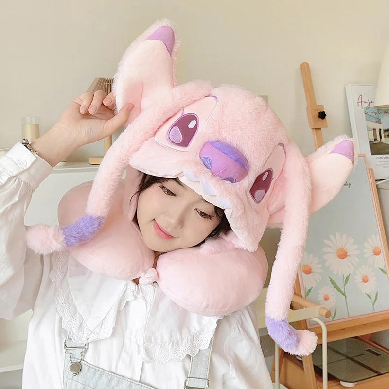 การ์ตูนแองเจิลหมอนรองคอเดินทางรถคอหมอนคลุมด้วยผ้า U-รูปแบบพกพา Blackout Nap หมอนปรับเดินทางหมอนรองคอ