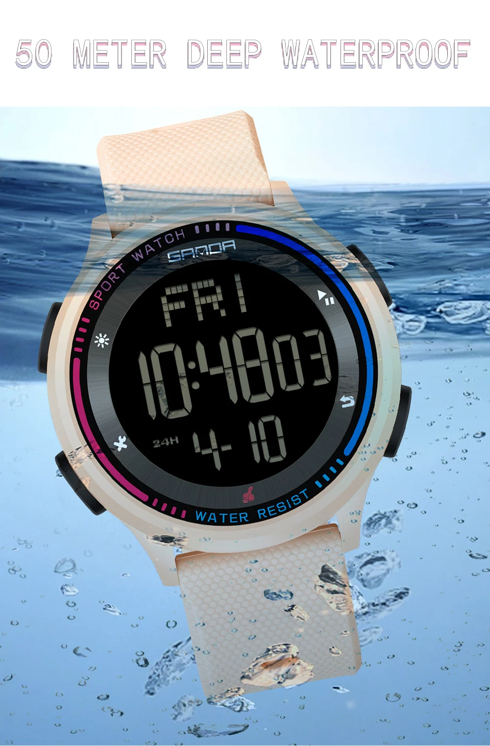 SANDA Herrenuhr, mehrere Funktionen, Outdoor-Sport, Stoppuhr, wasserdicht, digitales Uhrwerk, LED, Herren-Armbanduhr, elektronischer Alarm – Detail 14