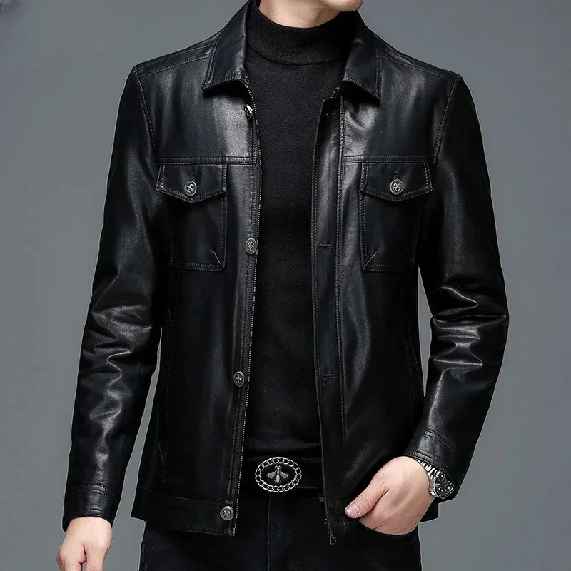 Genuine Leather Jacket Men Clothing Autumn Winter Jackets for Casual Lapel Warm Coats Man Fashion Motorcycle Coat Abrigos