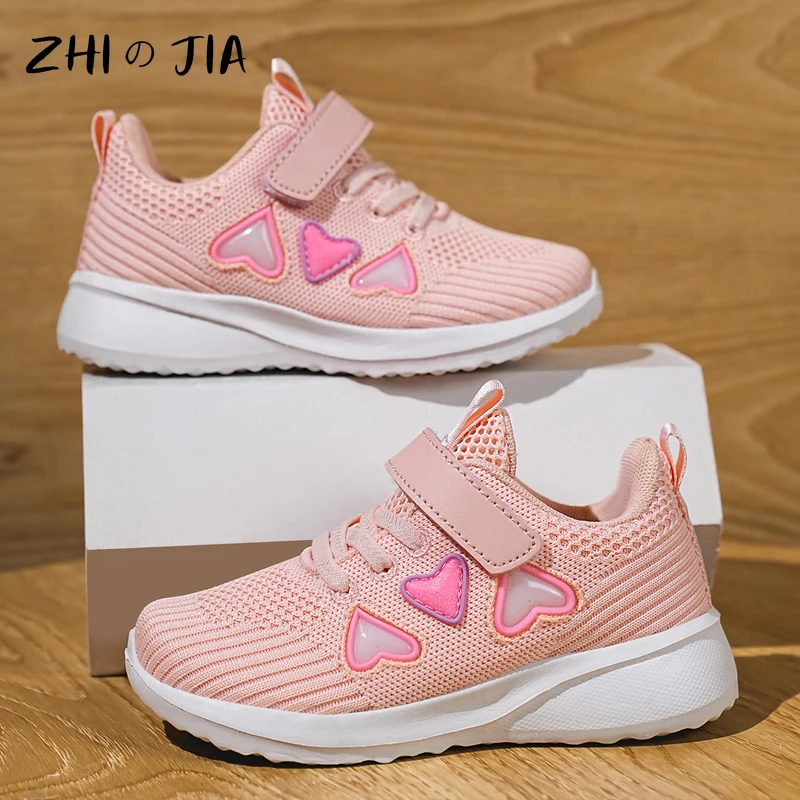 New Girls Fashion Casual Shoes Spring Children\'s Mesh Breathable Sneaker Cute Pink Flat Shoes Lightweight Comfortable Footwear