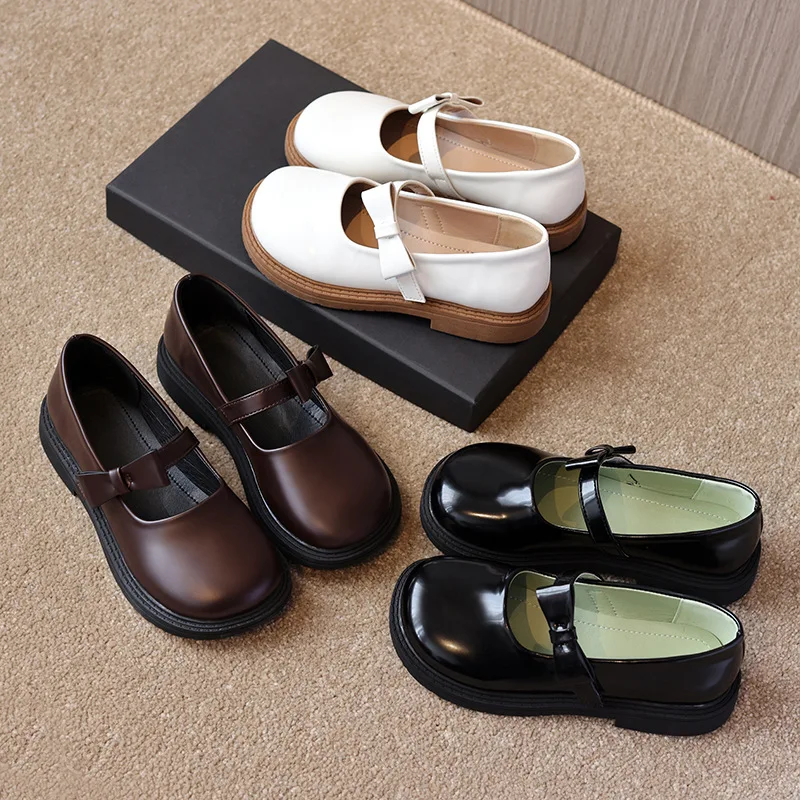 2026 Autumn New Kids Princess Girl PU Shoe Kids Mary Jane Flats for Student Black School Platform Baby Toddler Footwear 26-36