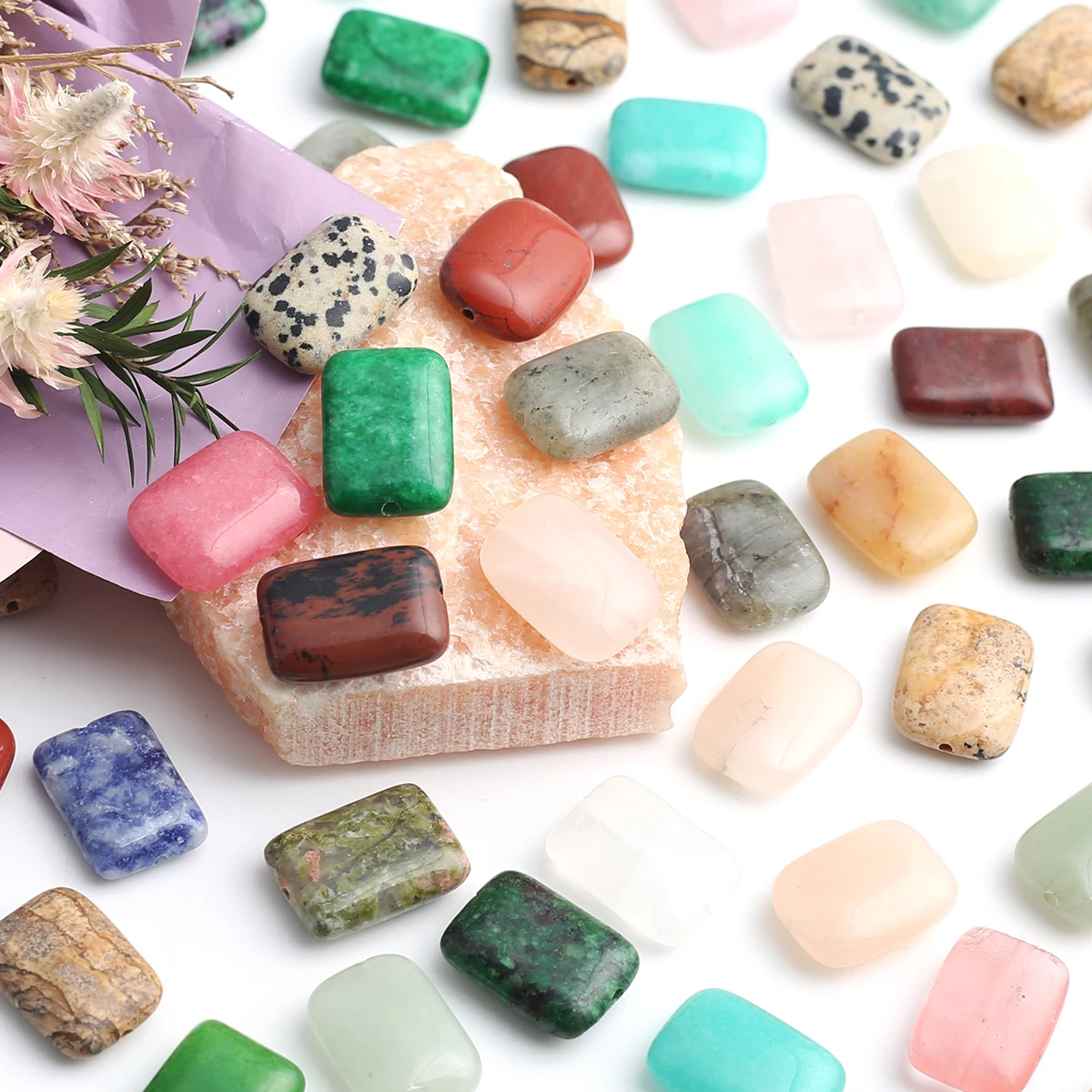5/10pcs Random Color 10*14/13*18mm Rectangle Mixed Natural Stone Loose Beads DIY Bohemian Bracelet Jewelry Craft Supplies