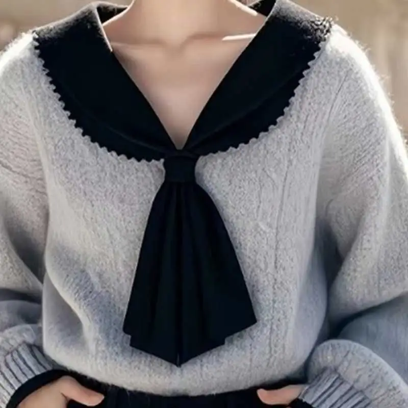 Damskie ubrania wiosna jesień moda koreańska jednolity kolor dzianina damska czysta elegancja delikatny styl wyszczuplające swetry bluzki