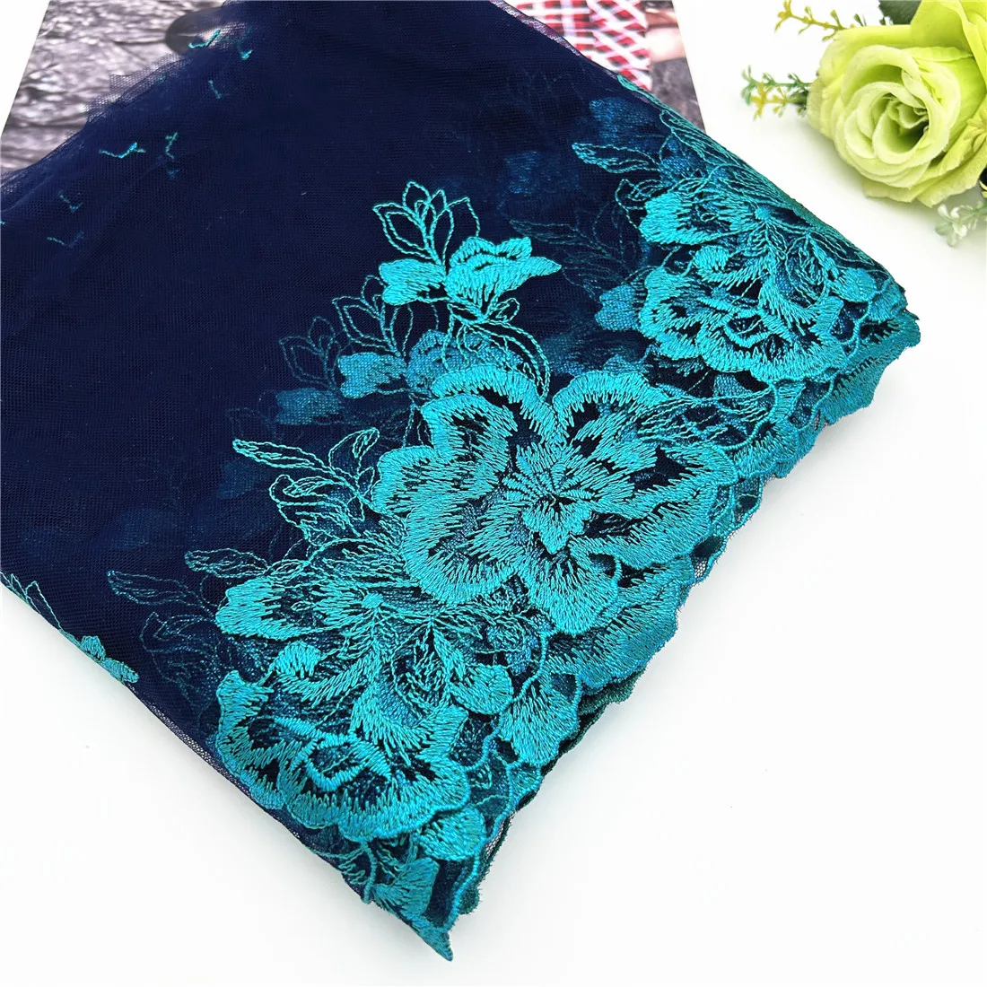 3y/lot Width 22cm Dark Blue With Shimmer Embroidery Lace Trim Clothing Accessories Dress Sewing Applique Costume Lace Wedding