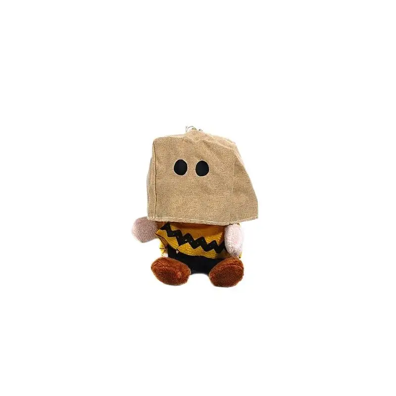 Creative Funny Paper Bag Face Cover Plush Keychain Charlie Brown Snoopy Pendant Cute Stuffed Toy Backpack Hanging Decoration