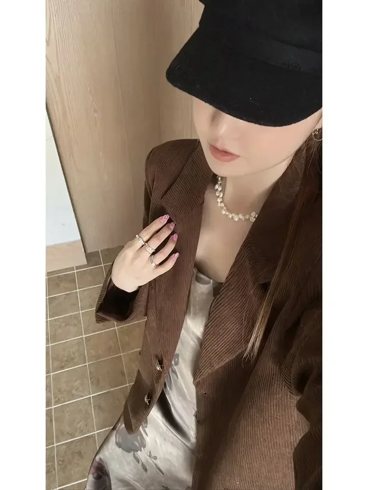 Insozkdg Cord Langarm Anzug Jacke Damen Frühling Herbst neue Retro elegante Schlankheit Mantel Blazer Top Damen bekleidung