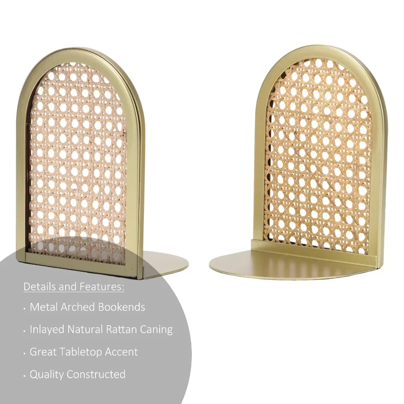 Collection Gold and Natural Rattan Decorative Tabletop Bookends