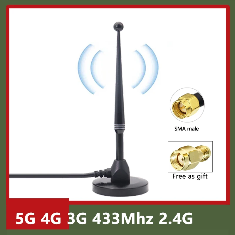 

1pcs Pure Copper 5G 4G LTE 3G GSM 433Mhz Lora 2.4G Zigbee Omni WiFi Antenna High Gain 20dbi For Signal Boost With SMA Male