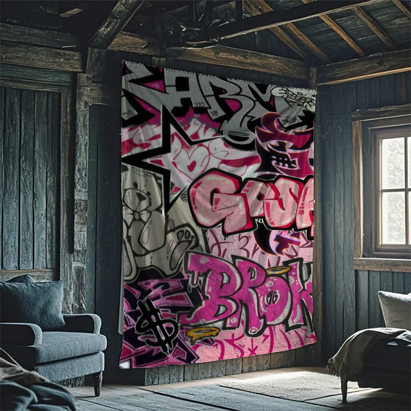 1 Stück lebendiger rosa Graffiti-Wandteppich |   Auffälliger Straßenkunst-Wandbehang |   Stilvolles Wohndekor-Geschenk für Wohnheim/Schlafzimmer/Wohnzimmer